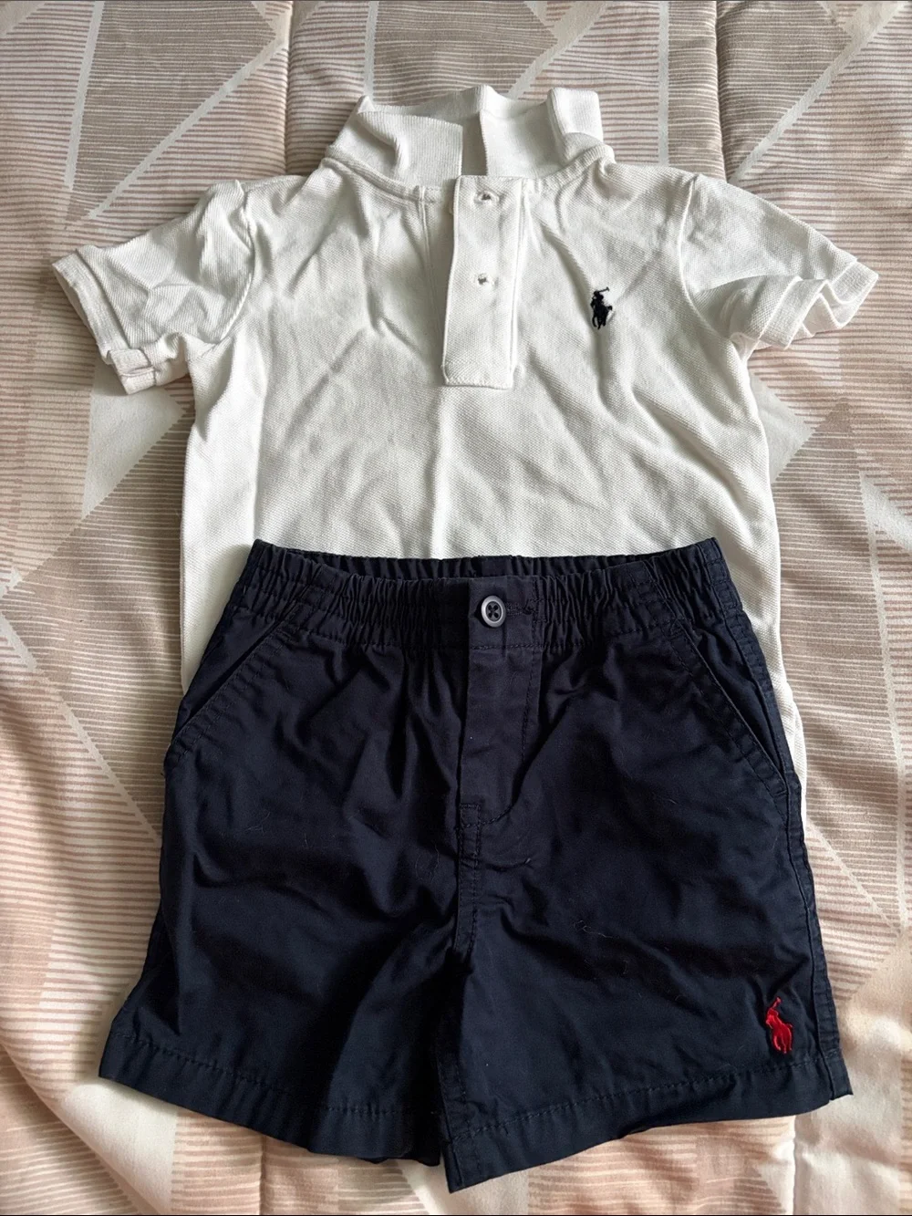 Ralph Lauren White Polo Shirt with Navy Shorts Set